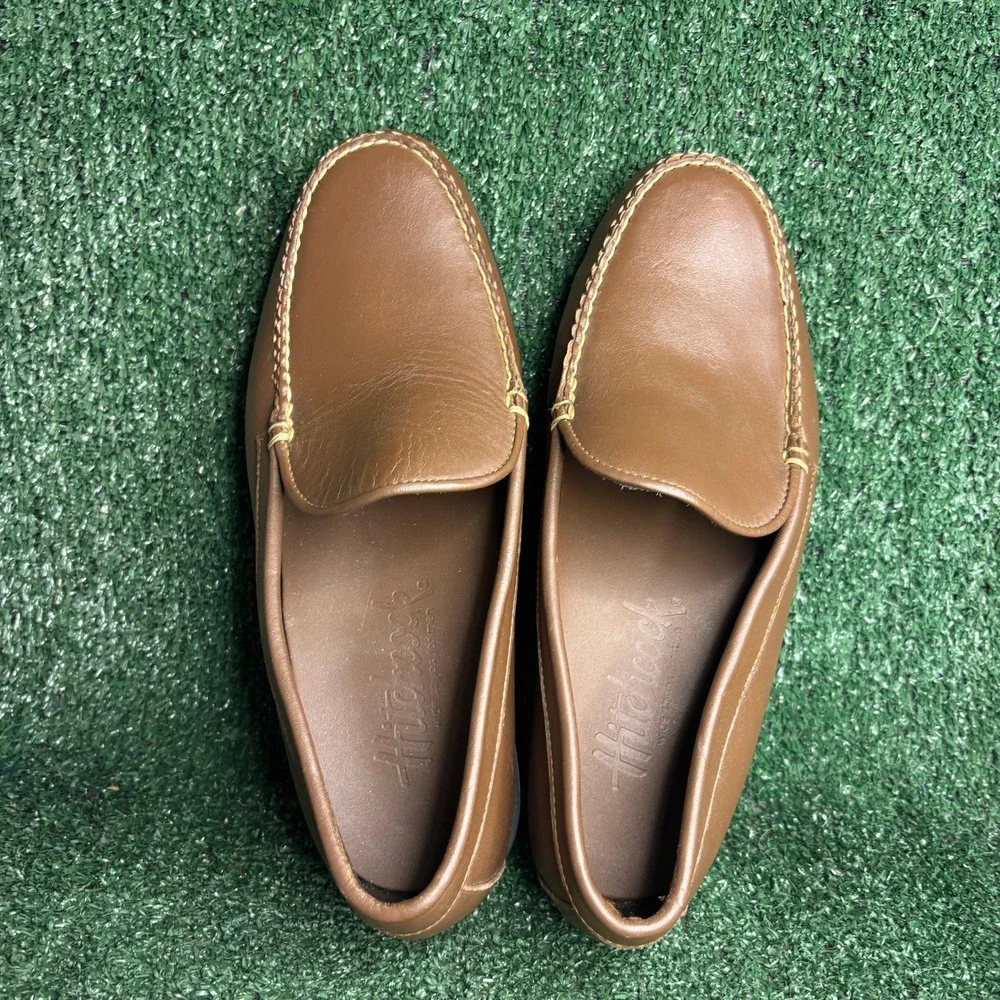 NEW Hitchcock Leather Slip On Venetian Loafers Classic Brown Mens Size 9 5E Wide